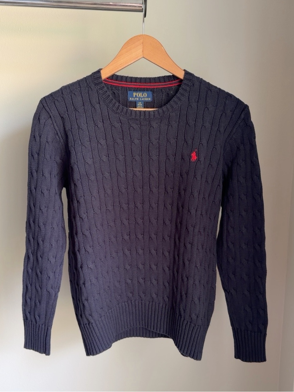 Polo Ralph Lauren Boys Cable Knit Cotton Crewneck Sweater Navy L (14/16)